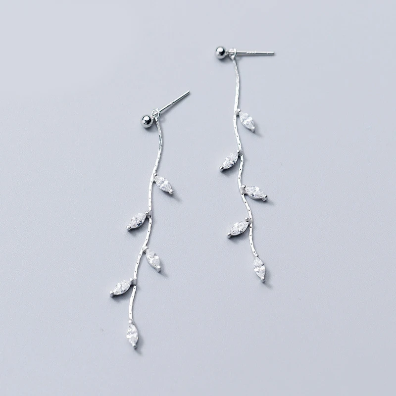 

MloveAcc Genuine 100% 925 Sterling Silver Sparkling CZ Leaves Drop Earrings for Women Luxury Authentic Original Earrings Jewelry