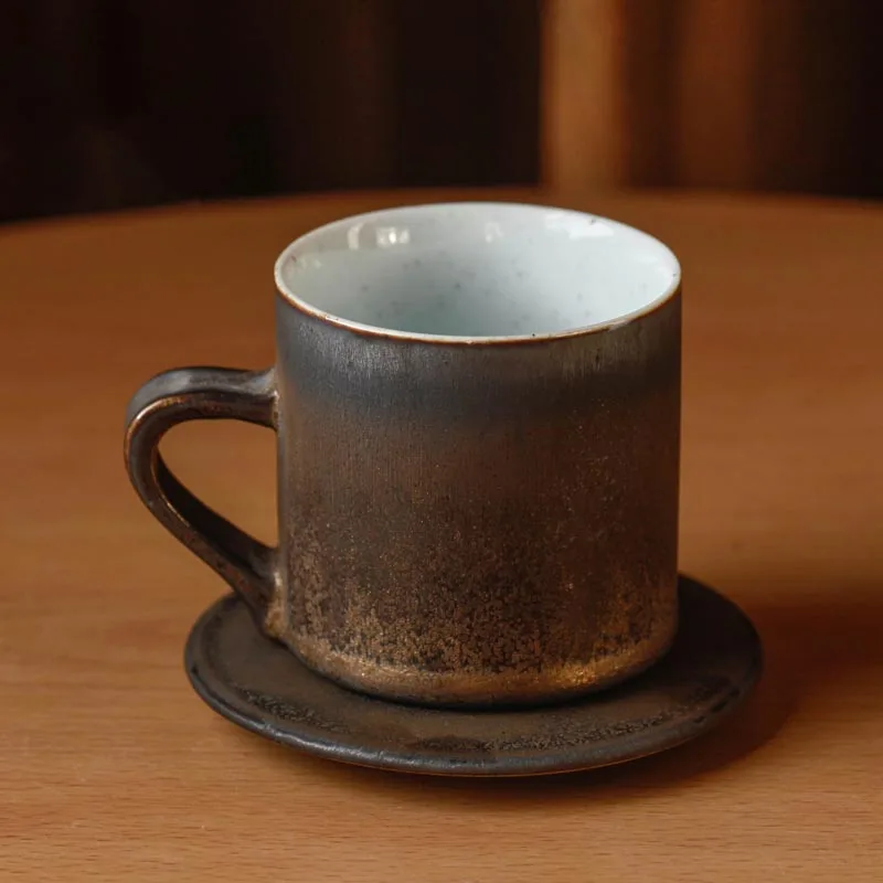 Винтажная японская концентрированная кофейная чашка Ретро грубая керамика кофейная кружка керамические изделия посуда для напитков молочная чашка для завтрака с блюдцем - Цвет: C
