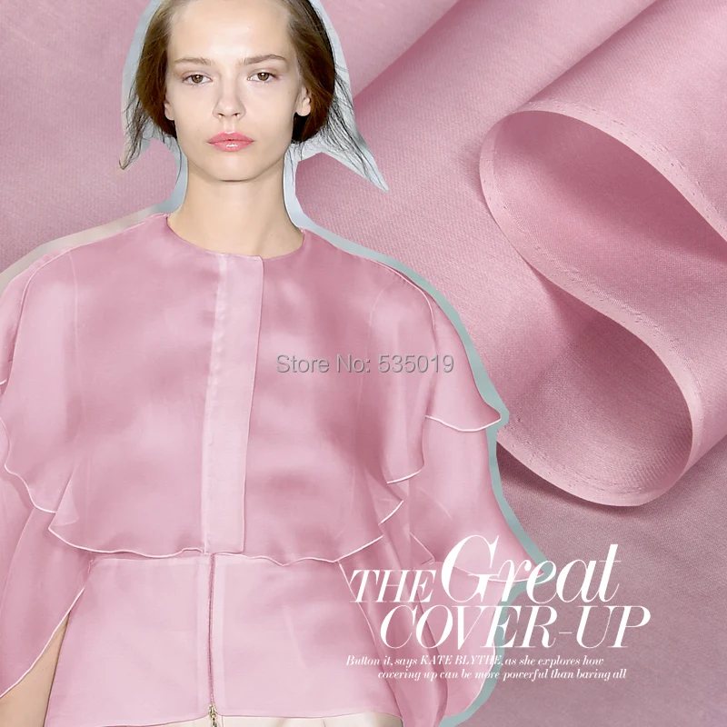 

Givlie powder fashion pink 100% silk fabric haute couture silk gloss eucken silks organza satin fabric tissus au metre