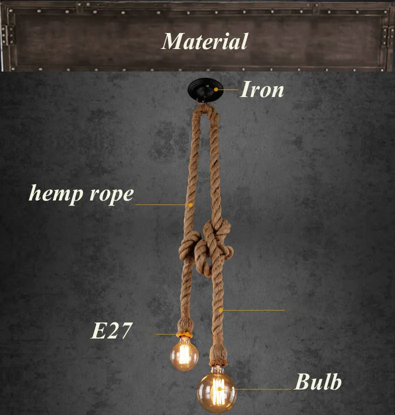 Loft-Araña de cuerda de cáñamo, iluminación para Loft, tienda de ropa, restaurante, Vintage, creativa, personalidad Industrial