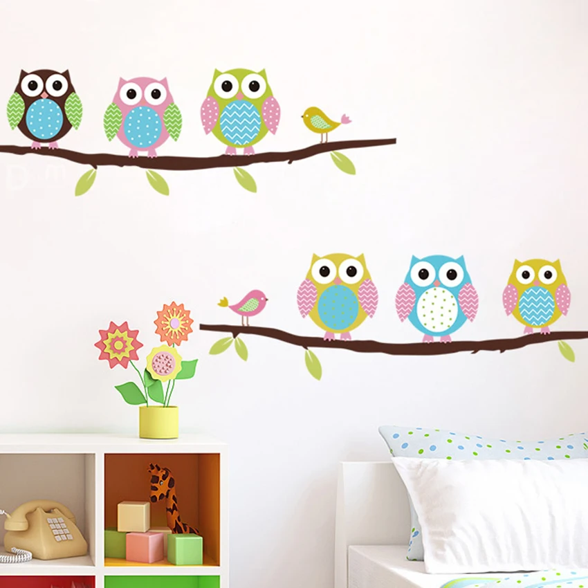 DIY Милая разноцветная ветка Совы Птиц ПВХ детские домашние настенные наклейки