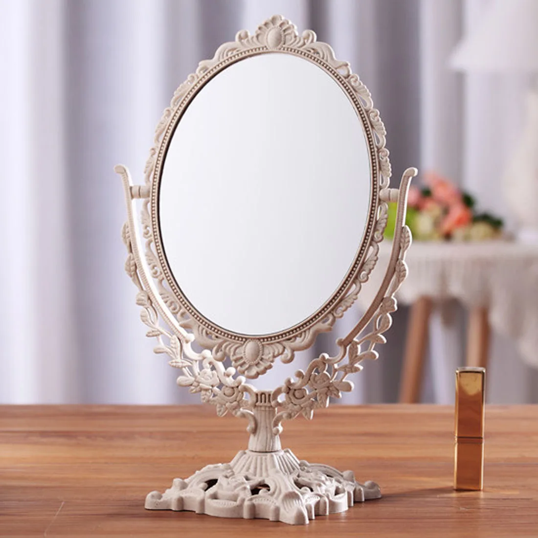 Зеркало для макияжа девушек и женщин винтажное цветочное овальное круглое