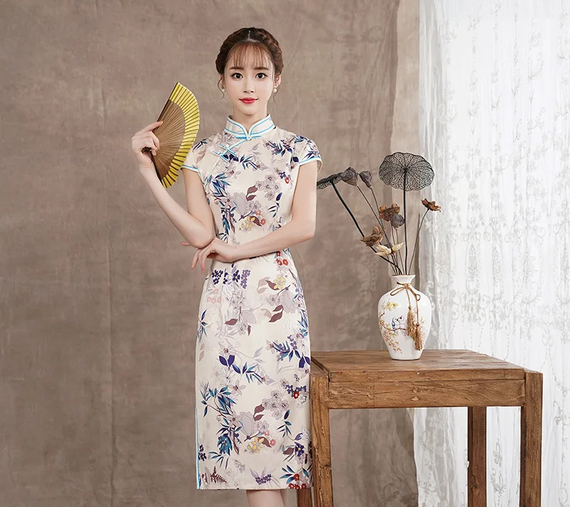 Женское винтажное платье Cheongsam длинное китайское традиционное в восточном стиле