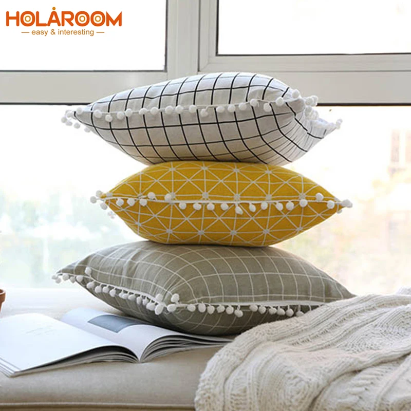 

Linen/Cotton Cushion Cover Geometric Pillowcases lattice pattern Cushion Covers for Chair Sofa Car Home Decoration Pillowcase