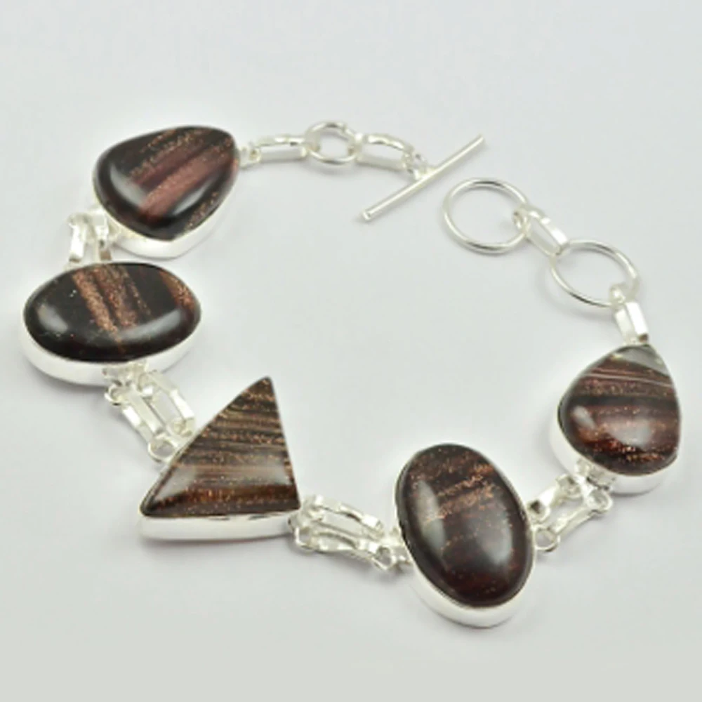 

Sun Stone Bracelet Silver Overlay Over Copper , 23 cm, B2365