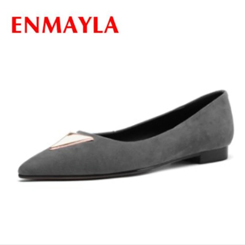 

Женские туфли без шнуровки ENMAYLA, повседневные однотонные туфли на плоской подошве с острым носком, Нескользящие туфли, размеры 34-39, ZYL2139