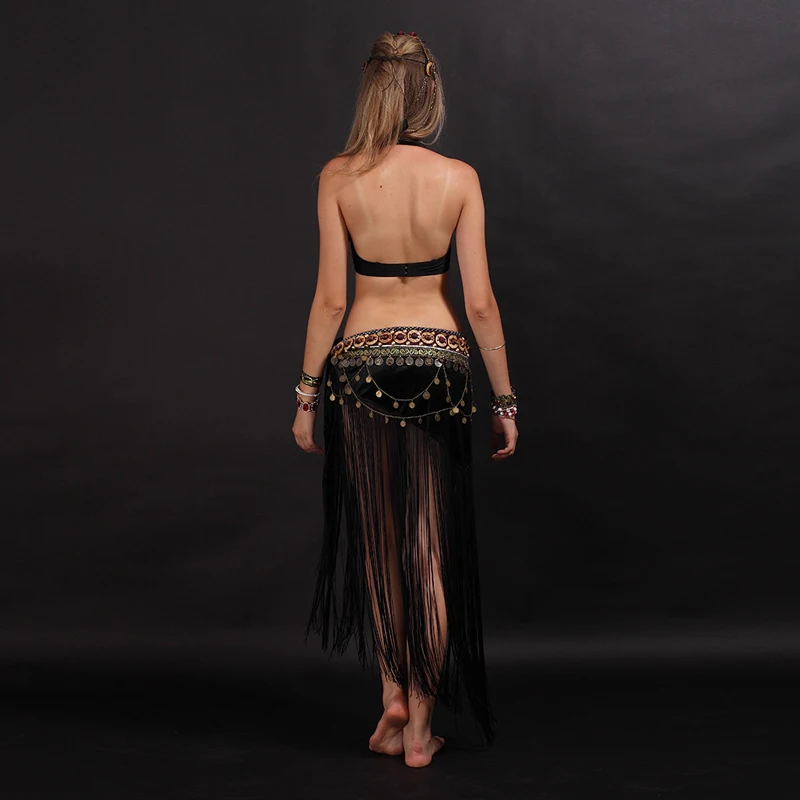 Костюм для танца живота в этническом стиле 2 шт. бюстгальтер и юбка черные цвета