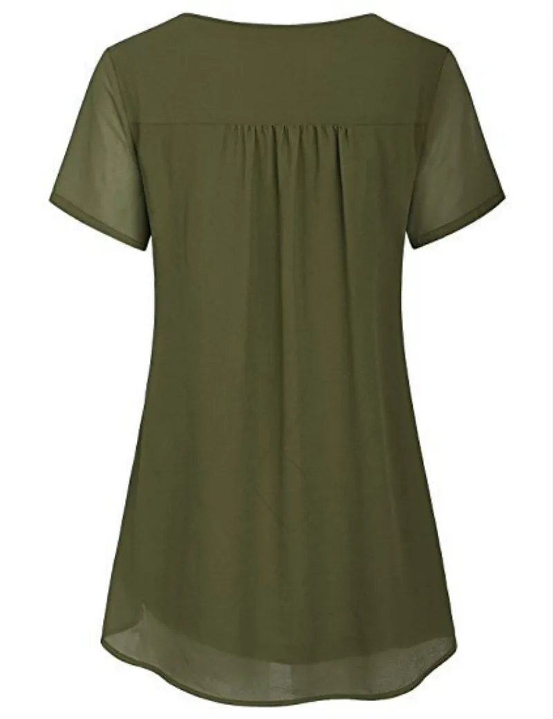 2018 летняя шифоновая блуза с коротким рукавом и пуговицами Женская Повседневная