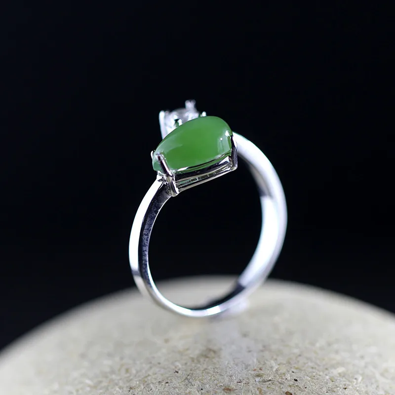 Женское кольцо с каплями воды зеленое Jade из серебра 925 пробы круглыми кристаллами