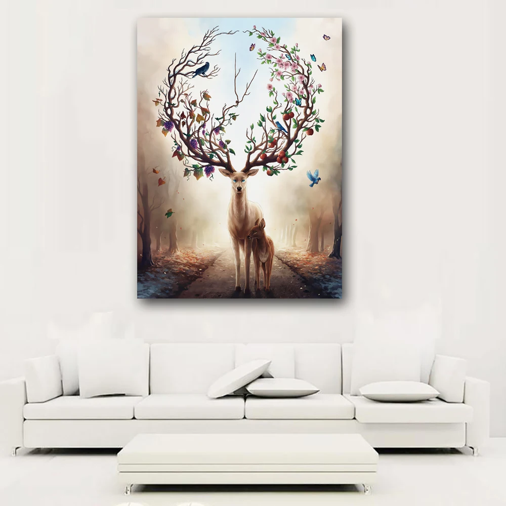 

SELFLESSLY Nordic Elk Deer Canvas Painting For Living Room Prints And Posters Animal Art Modern Decorative Pictures Home Decor