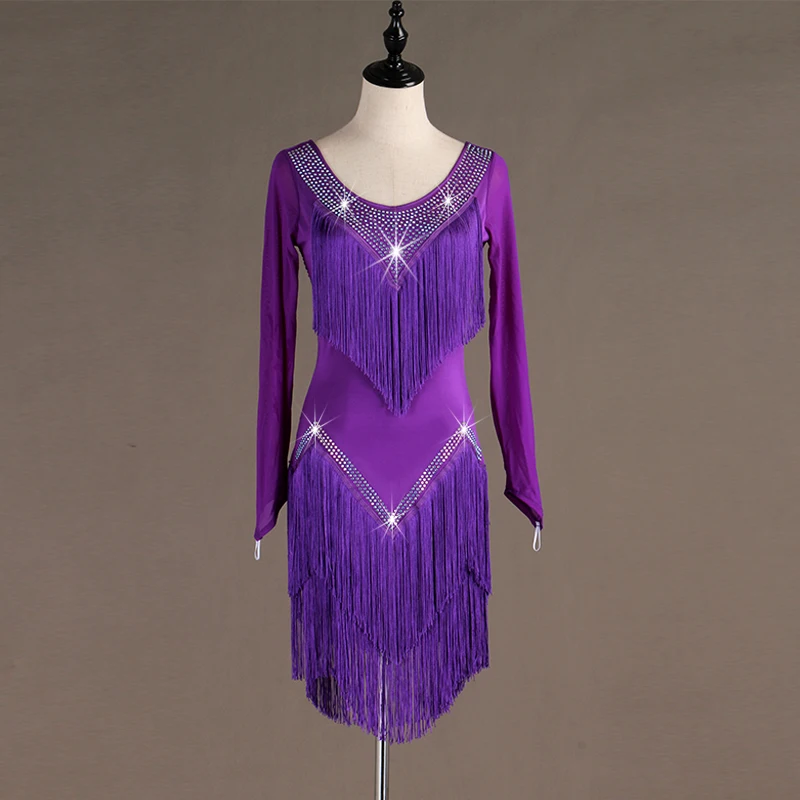 

purple tassel latin dance dress women latin dress black salsa dress latin practice wear latin competition dress salsa costume