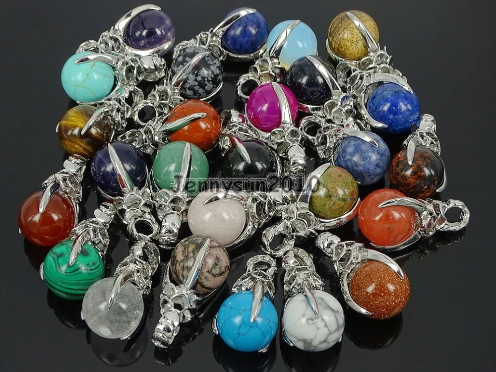 

Natural Rose Quart-z Gems Stone Round Ball Eagle Claw Falcon Talons Healing Pendant Charm Bead Healing Jewelry Design 10Pcs/Pack