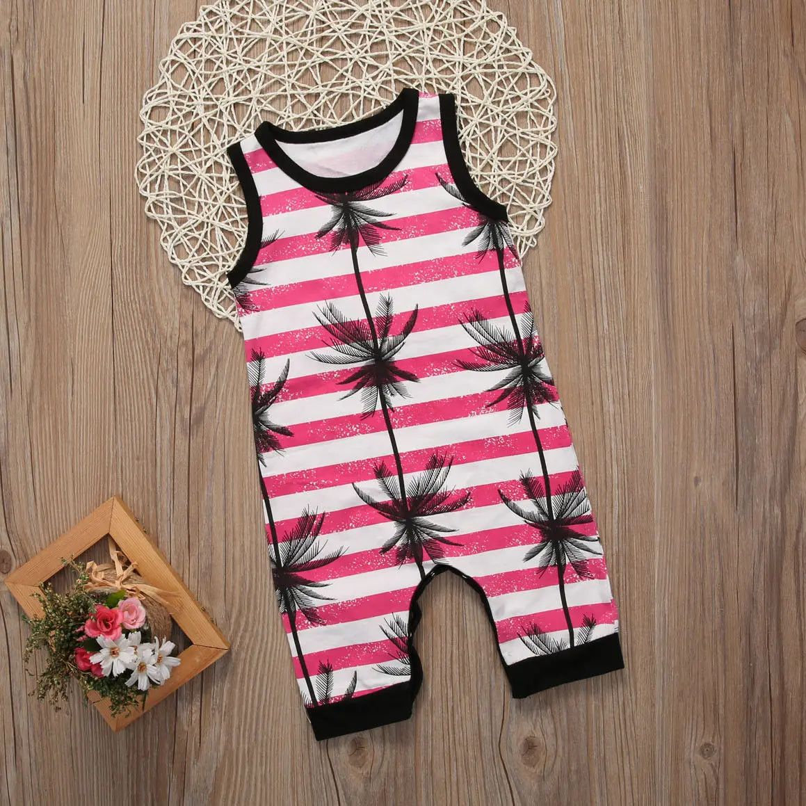 Модная детская одежда с кокосовой пальмой 2017 комбинезон для маленьких девочек