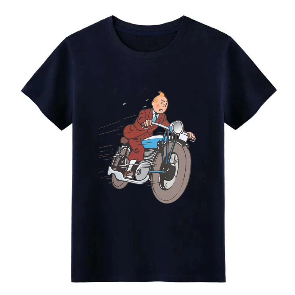 tintin bike t shirt Print cotton O-Neck Family Cute Authentic Summer Style Vintage | Мужская одежда
