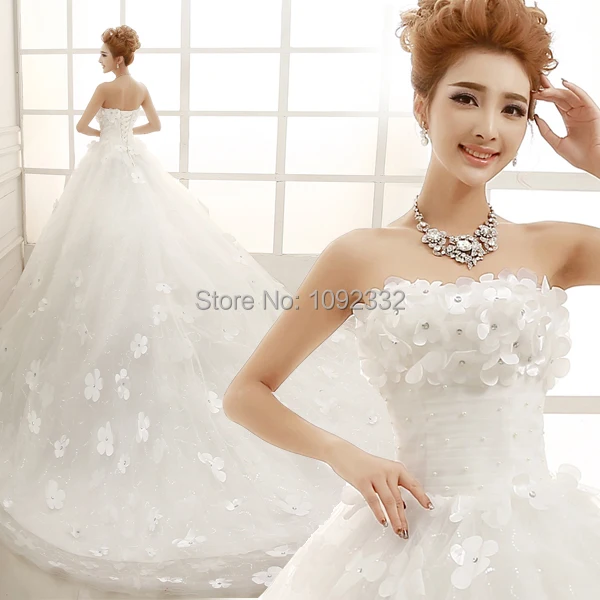 

s 2016 new stock plus size women bridal gown wedding dress long big tail train tailing sexy backless Sexy Flowers 1819