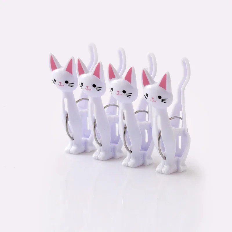 White clips XZJJA 4 шт. креативные кошки пластиковые прищепки для одежды прищепки Милые Пляжные полотенца зажимы простыня Handdoek носки ветрозащитный Прачечная булавки - Цвет: White clips