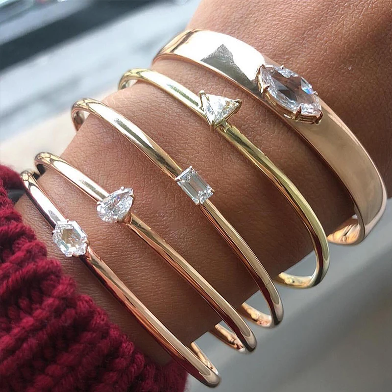 1 шт. женский набор браслетов треугольный геометрический кристалл золотой