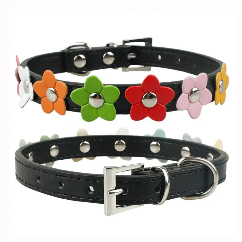 2 Sizes 6 Colors Small Dog Collar One Row Flower Studded Cat Puppy Leash Set | Дом и сад