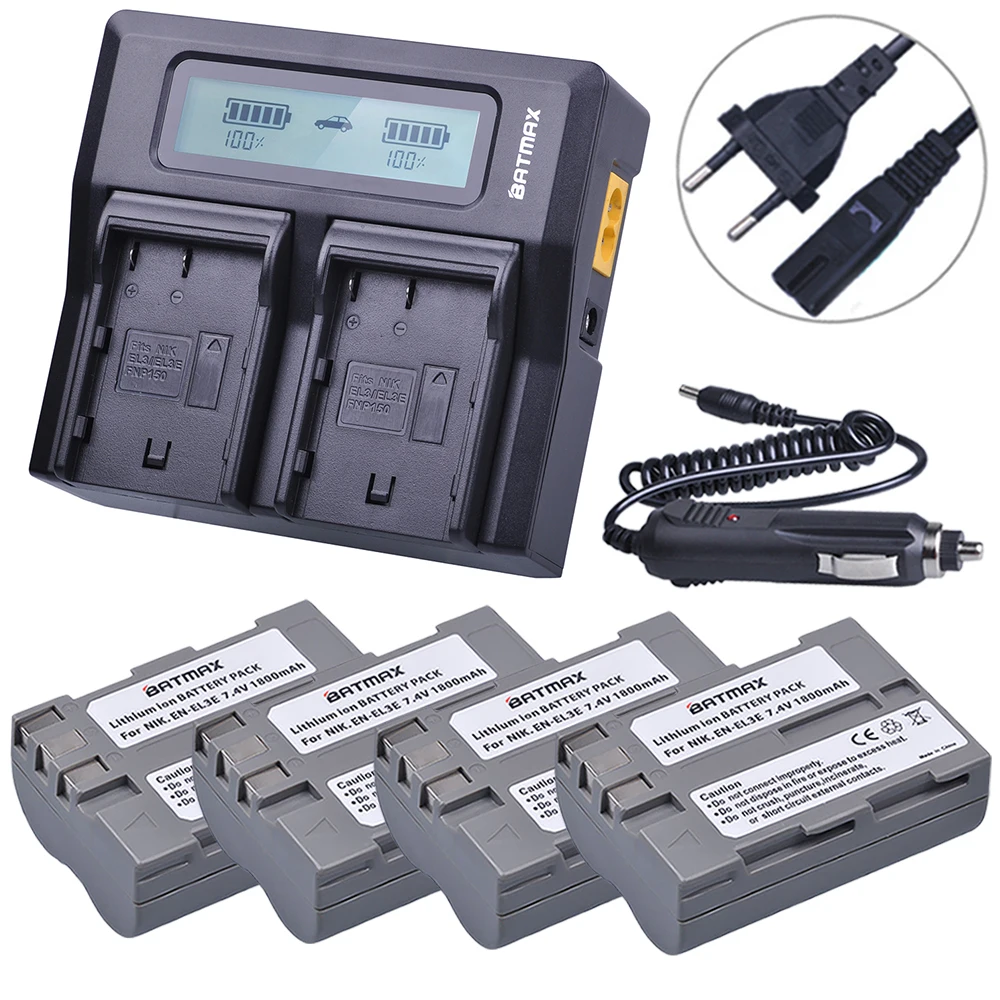 4 шт. аккумулятора и зарядное устройство для Nikon ENEL3e D300S D300 D100 D200 D700 D70S D80 D90