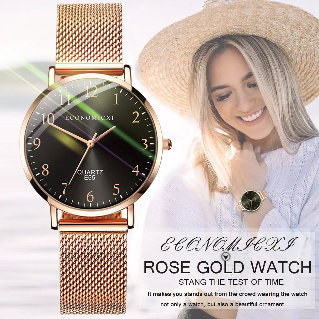 2019 Модные женские очаровательные часы из розового золота роскошные кварцевые с