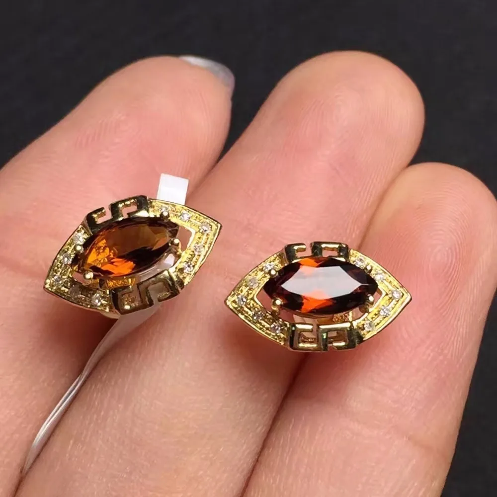 Женские серьги-капельки из розового золота 18 К AU750 100% натуральный красный Топаз |