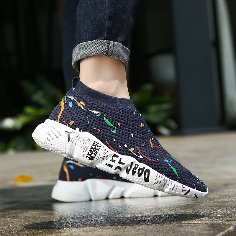 Weweya New Trend Sneakers Men Slip On Vulcanize Shoes Low Top Flat Shoes Breathable Mesh Socks Flats Unisex Shoes Sock Footwear