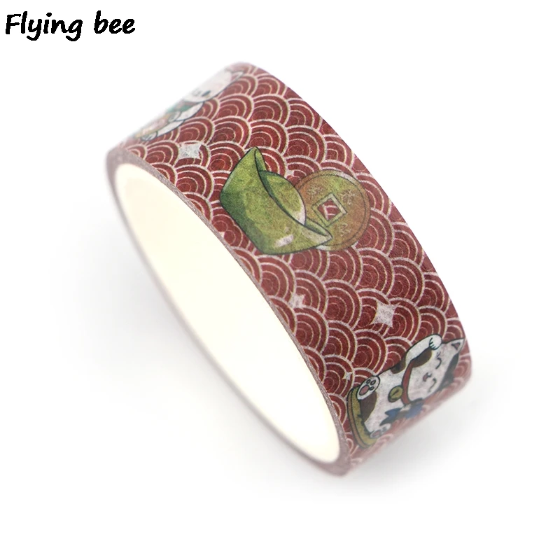 Flyingbee 15 мм X 5 м Бумага васи клейкие ленты Lucky Cat забавная клейкая лента DIY Скрапбукинг Стикеры kawaii маскирующая лента X0334