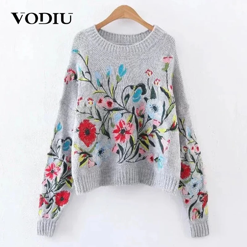 Vodiu Sweater Female Winter Women Long Sleeve Woman Pullover Flower Embroidery Fashion Casual 2019 New Hot Sale | Женская одежда