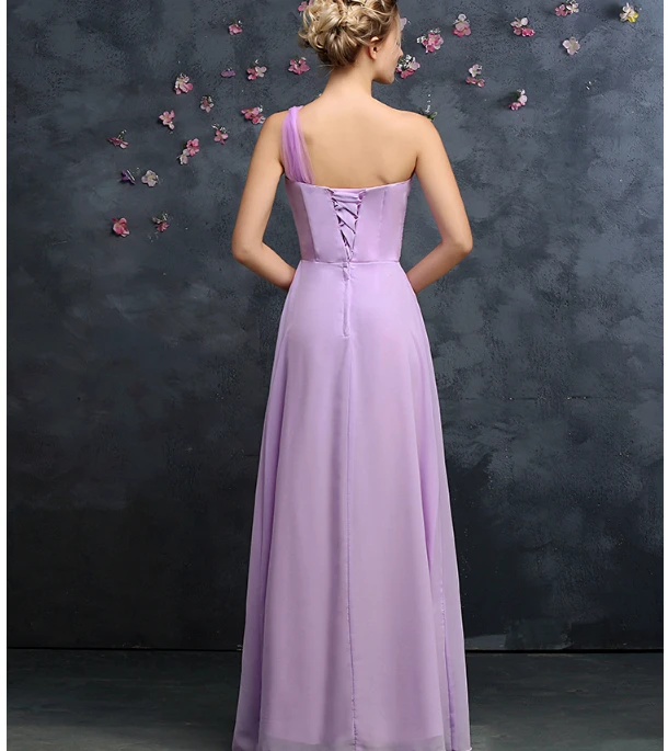 

light chiffon pink purple girls sweetheart floor-length bridesmaid dress with strap elegant bridesmaids dresses lace up B3960