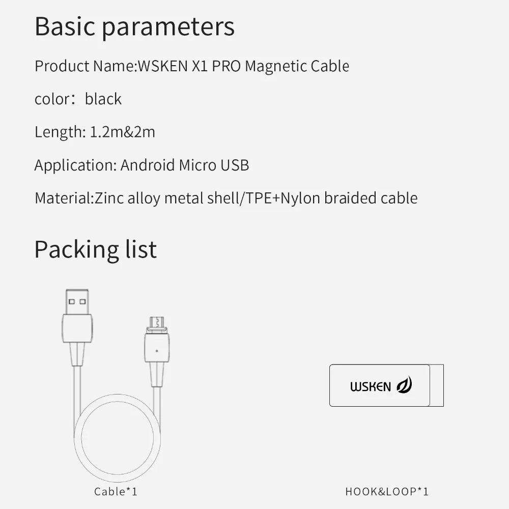 WSKEN X1 Pro Micro USB кабель USB Магнитный кабель 3A быстрая Магнитная Зарядка для samsung S7 Xiaomi Android мобильный телефон шнур провод