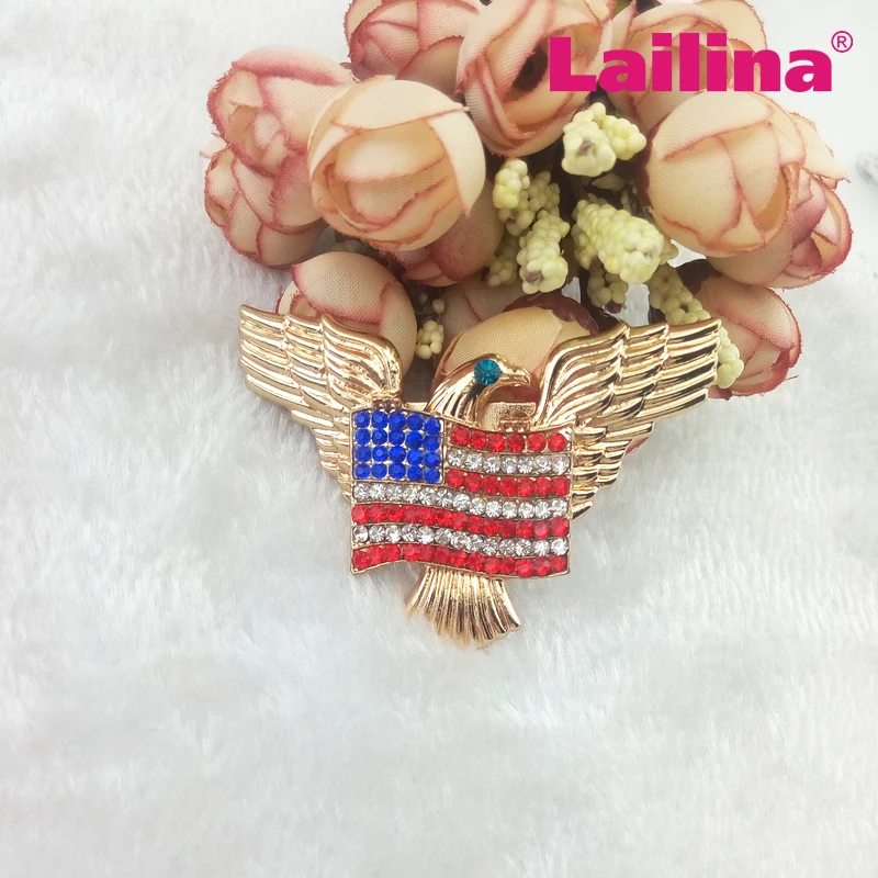 65mm Gold Tone Patriotic Eagle Rhinestone USA America Flag Brooch Pin for July 4th jewelry decoration images - 6