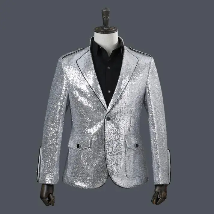 

Silver sequins blazer men suits designs jacket mens stage singers clothes dance star style dress punk rock masculino homme