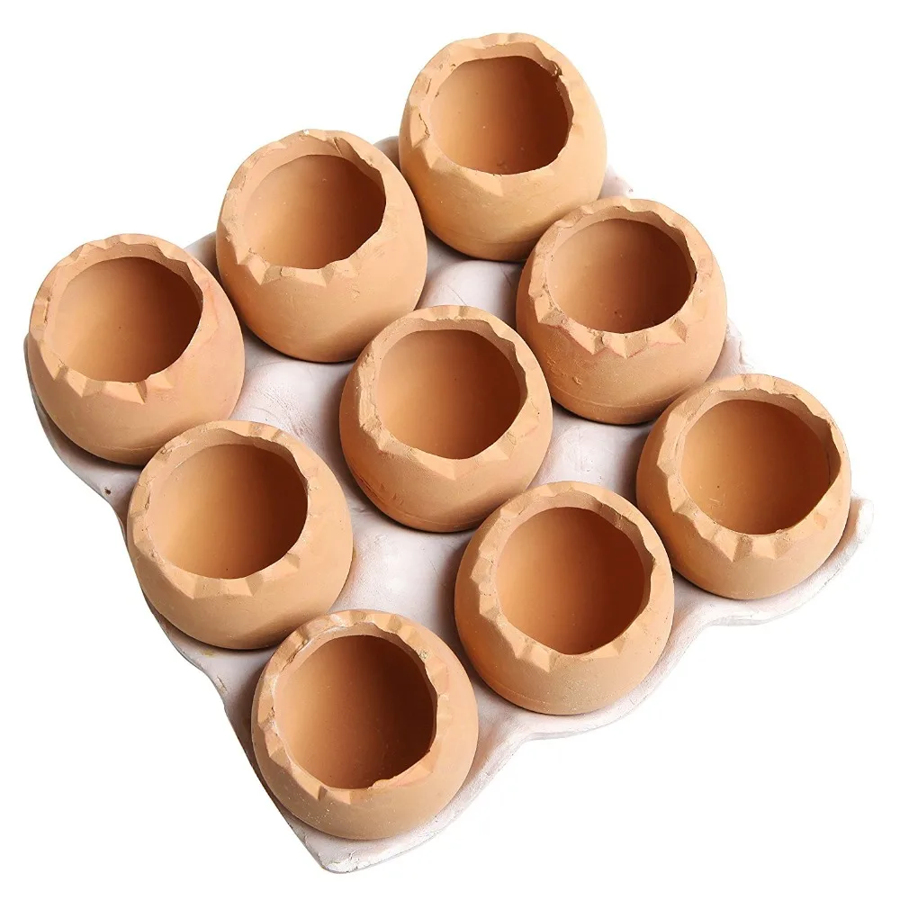 

KEYBOX Adorable Set Of 9 Brown Eggs Design Ceramic Succulent Planters / Mini Decorative Pots / Tray