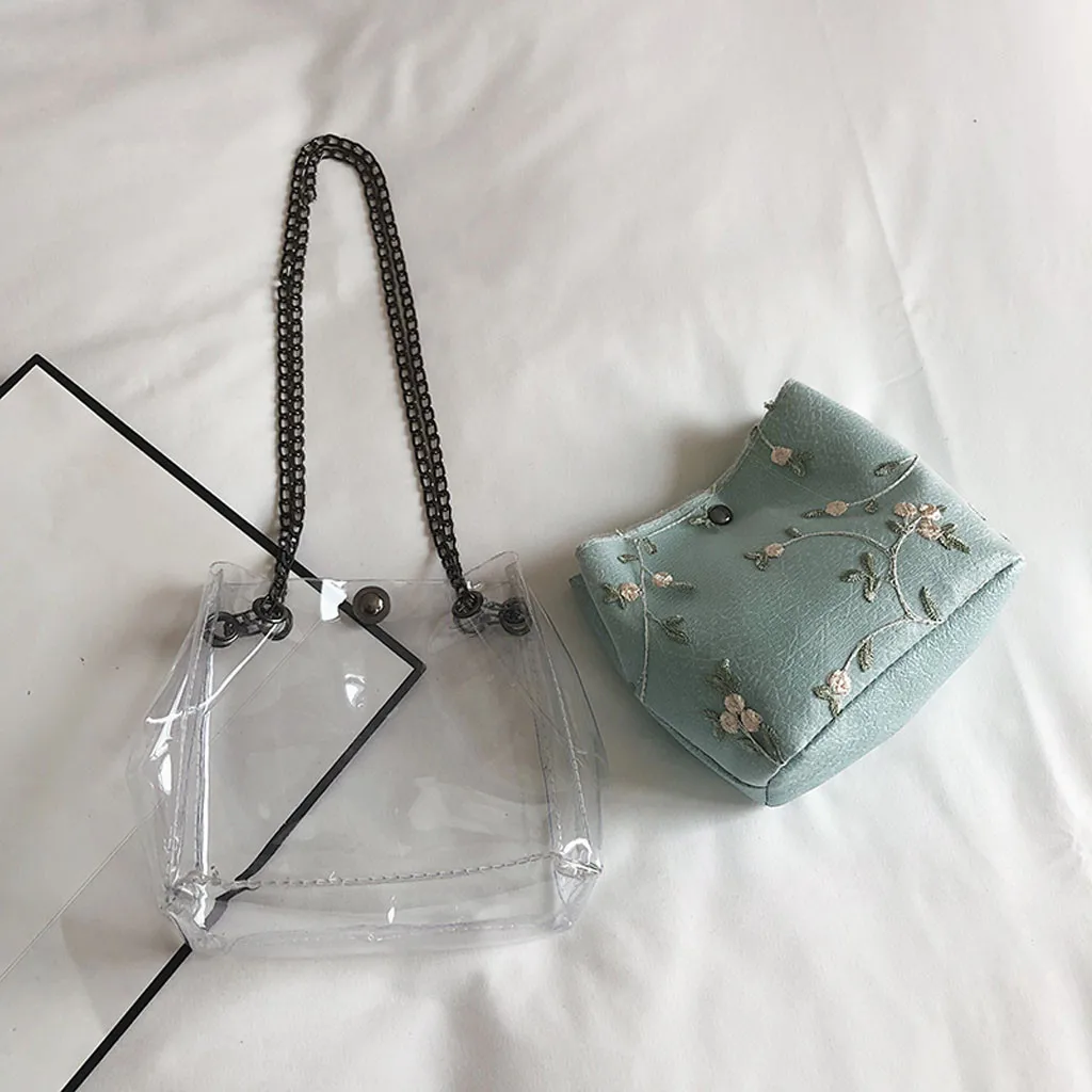 Женская винтажная весенне летняя Маленькая прозрачная сумка ведро с цепочкой