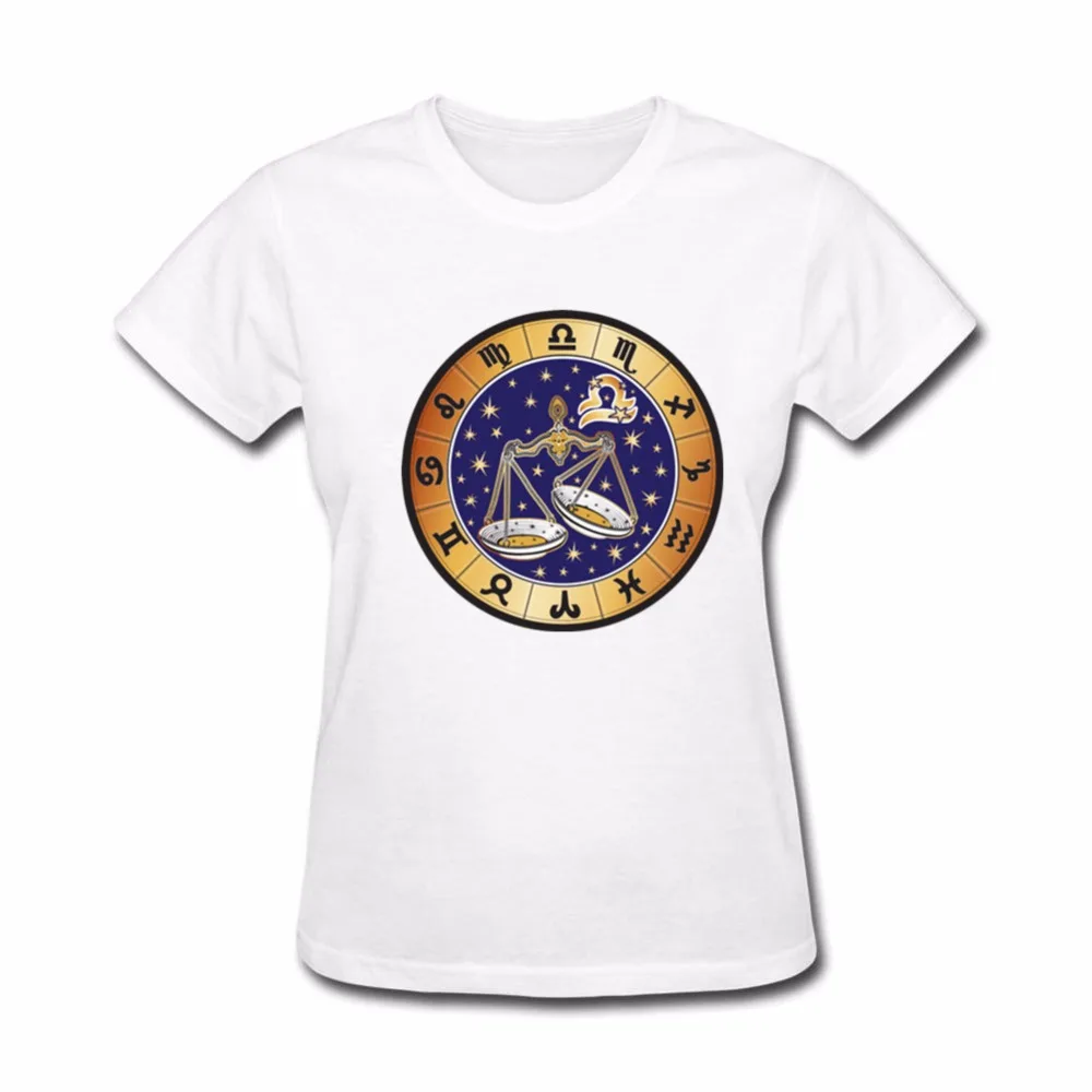 Дропшиппинг весы круглый знак зодиака футболка Для женщин camiseta Изделие из хлопка