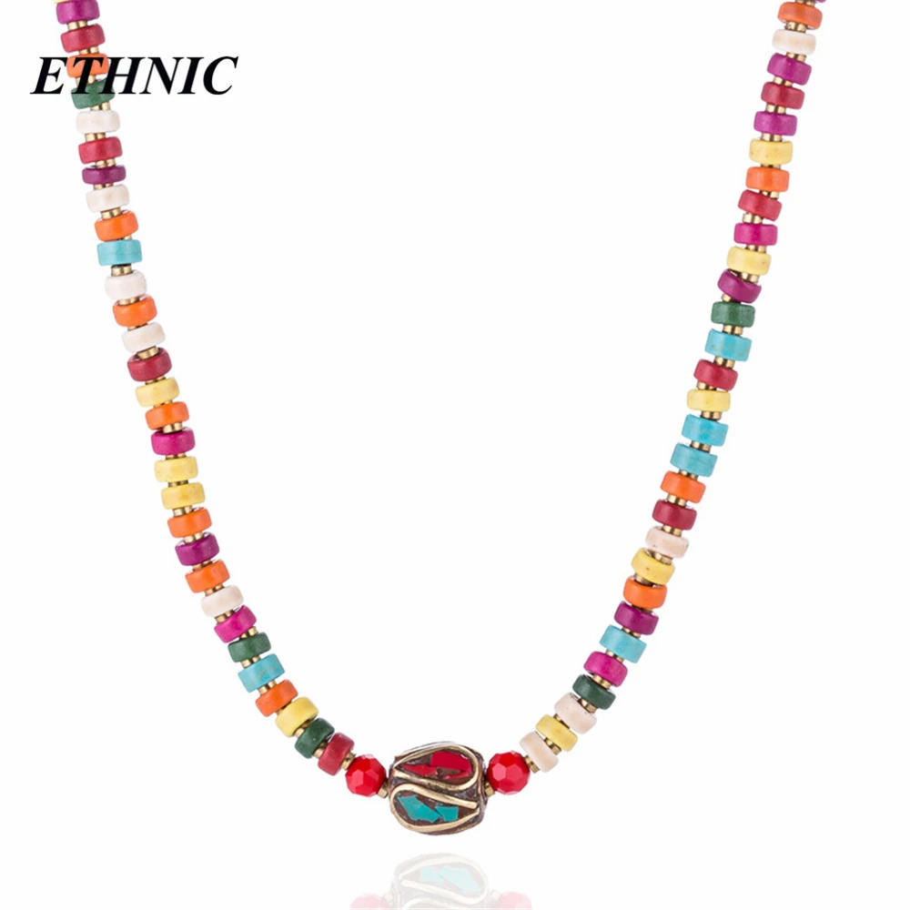 

5 Colors Gypsy Handmade Stone Beaded Chain Nepal Stone Charm Chokers Necklace for Women Bohemian Necklace Ethnic Chain On Neck
