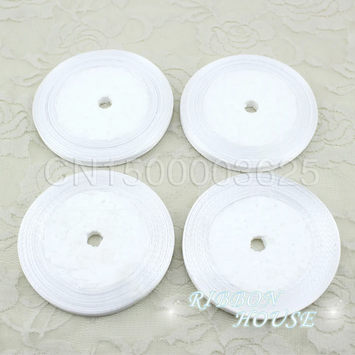 Белая односторонняя Свадебная атласная лента (25 ярдов/рулон) 1/4 дюйма (6 мм)