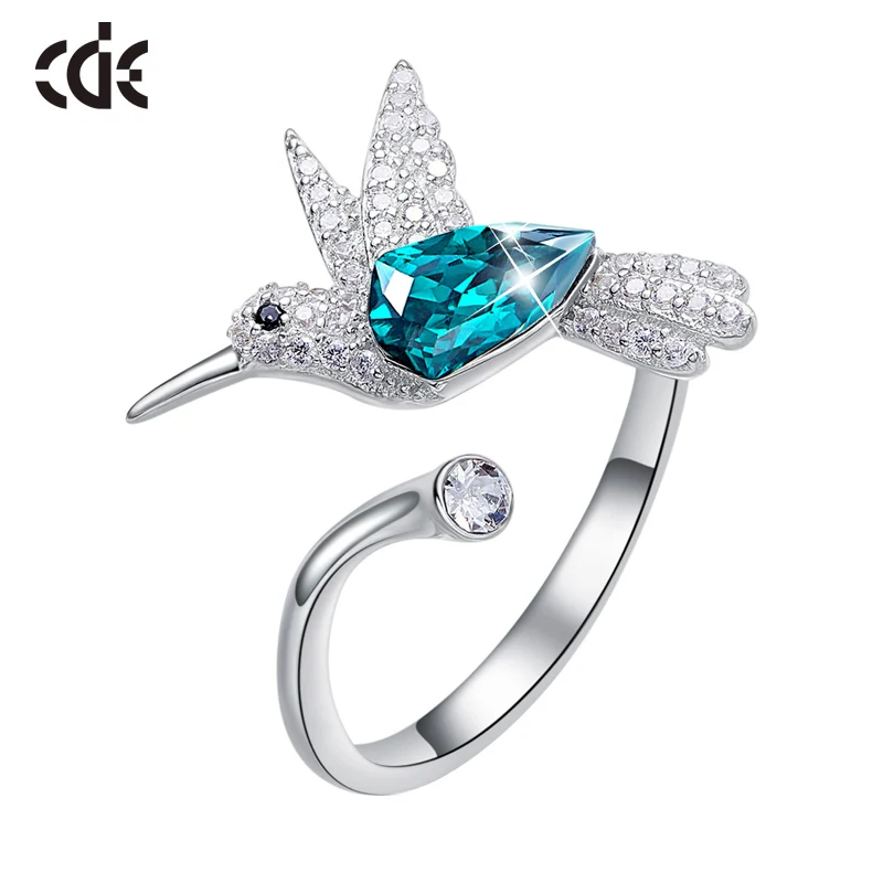 Green(YR0643) CDE 925 Серебряное кольцо украшенное кристаллами регулируемое женское кольцо Ringen Voor Vrouwen Hummingbird ювелирные изделия с жемчугом - Цвет камня: Green(YR0643)