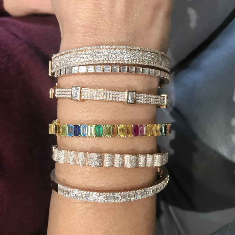 Радужный Багет cz манжета браслет для женщин Роскошные великолепные женщины