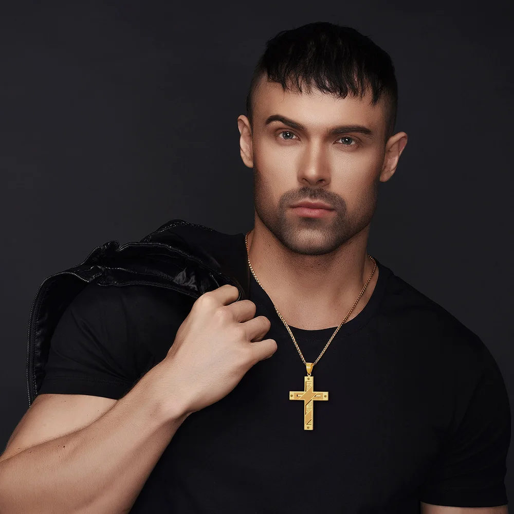 U7 Big Cross Necklace Gold Color Stainless Steel Trendy Pendant &amp Chain Christmas Gift For Men/Women Holy Bible Jewelry P815 | Украшения