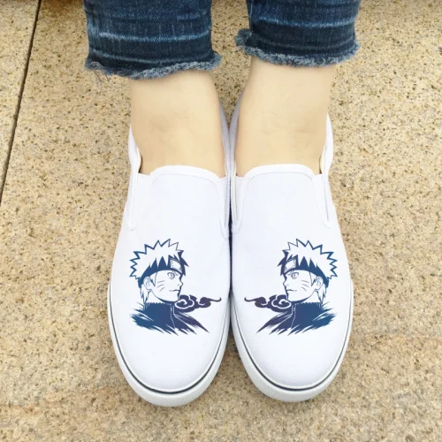 white Wen Low Top Casual Shoes Slip on Men Espadrilles Flat Custom Design Anime Uzumaki Naruto Black Canvas Sneakers Platform - Цвет: white