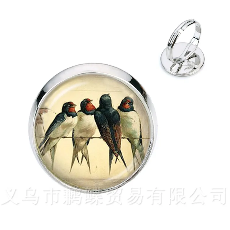 

Handmade Accessories Green Hummingbird Rings Birds Art Picture Glass Cabochon Dome Bioshock Infinite Bird Jewelry For Women
