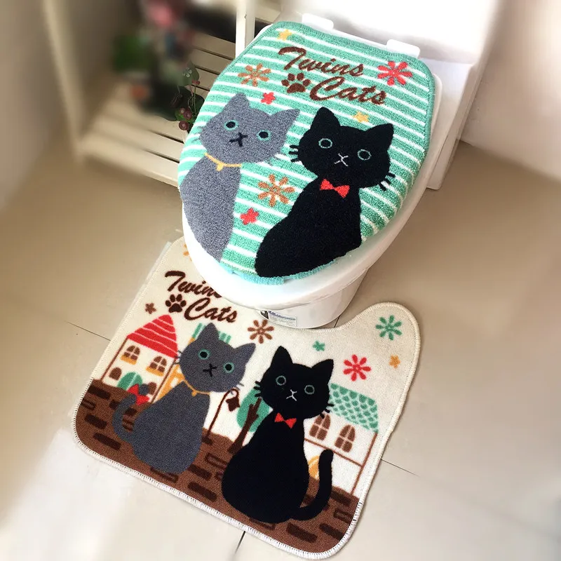 New Soft Cartoon Cat Thickening Bathroom Warm Toilet 3 Piece Set Seat Cushion Cover U Shape Bath Mat Pad | Дом и сад