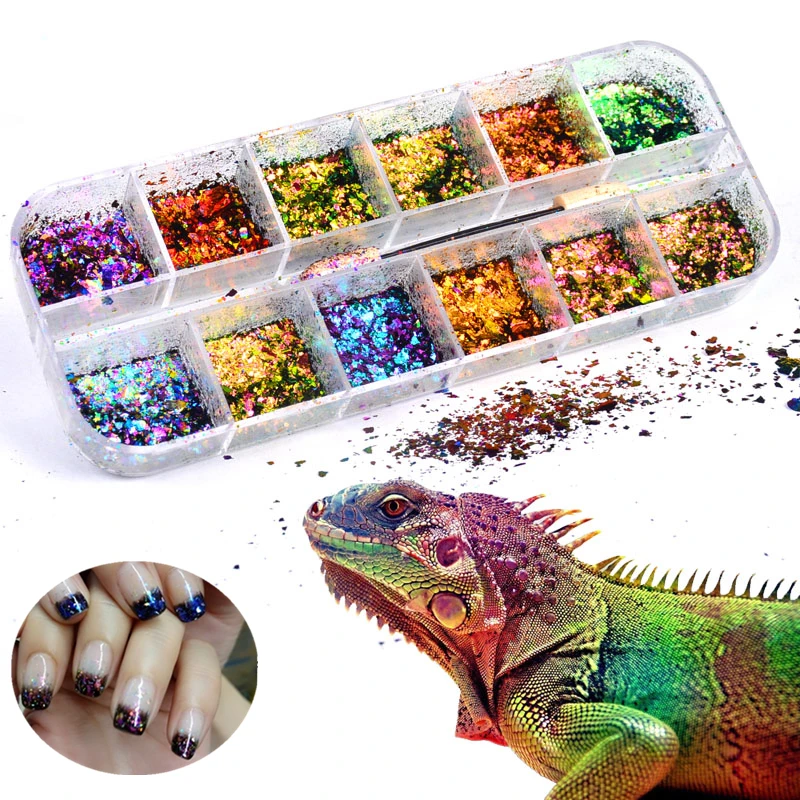 

New Nail Art Glitters Transparent Chameleon Pigment Flakes Sequins Magic Powder Shimmer Dust Galaxy Decorations Manicure Gift