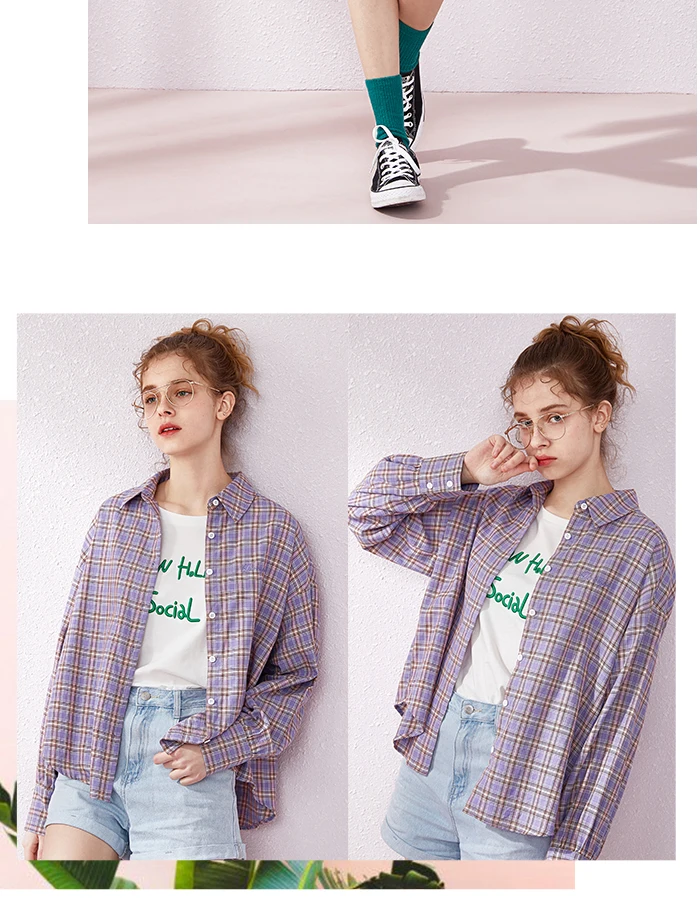 SEMIR Женская клетчатая длинная рубашка из хлопка, куртка с вышивкой, Женская длинная рубашка с отложным воротником и зауженной талией