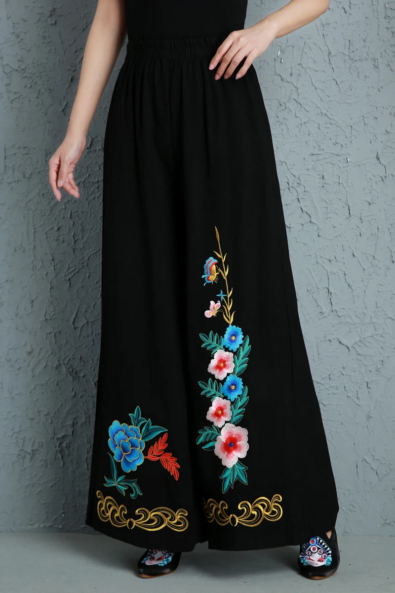 Новые модные весенние широкие брюки в национальном китайском стиле женские