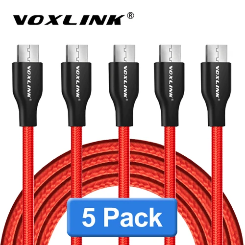 Red 5pcs cable VOXLINK Micro USB кабель 2.4A телефон Быстрый USB зарядный кабель для Xiaomi Redmi Note5 Micro USB зарядное устройство кабель для передачи данных для samsung USBCord - Цвет: Red 5pcs cable
