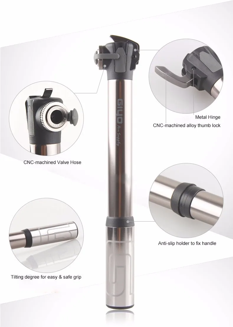 GIYO велосипедный насос 120PSI 20 см алюминиевый сплав портативный карманный ручной насос Presta Schrader компактный размер высокой емкости GM-49L