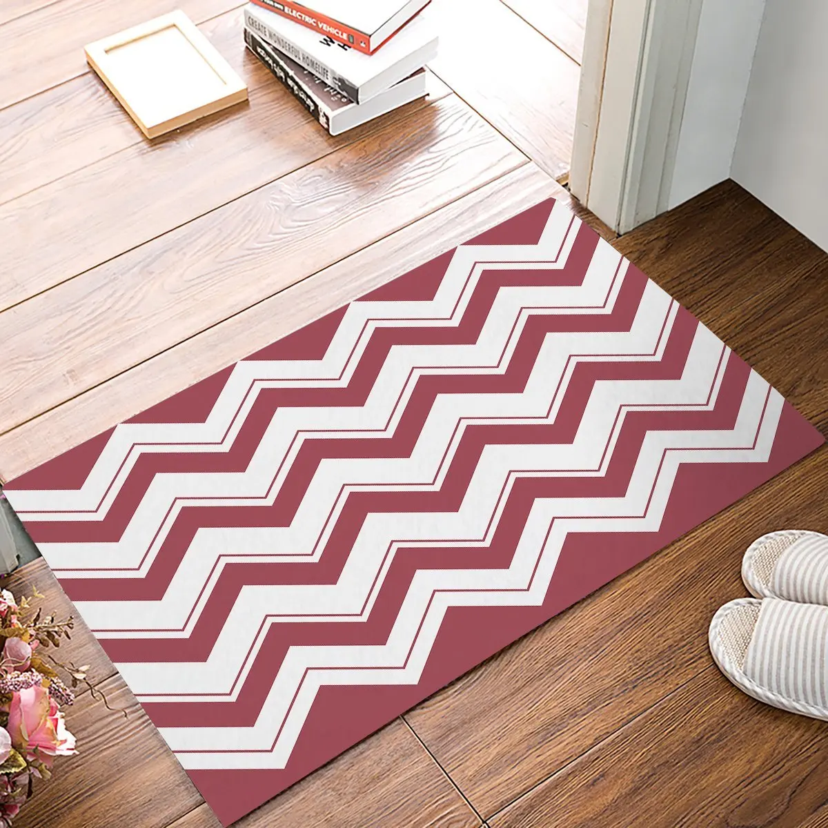 Темно-красный и белый впитывающий Впитывающий Коврик для входной двери | Дом сад