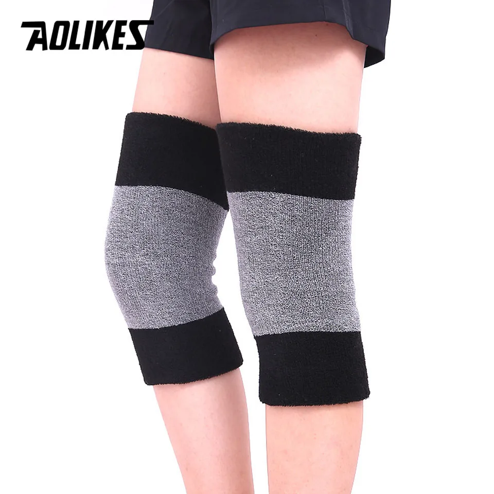 Black with grey AOLIKES 1 пара зимние теплые наколенники эластичный артрит наколенники карпальный туннель поддержка колена - Цвет: Black with grey